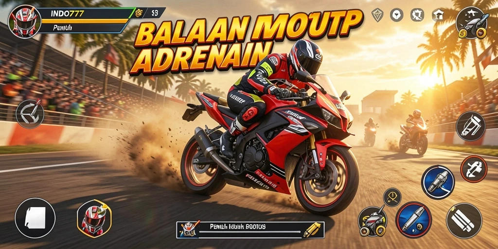 Tampilan gameplay mendebarkan di INDO777 dengan balapan motor seru.