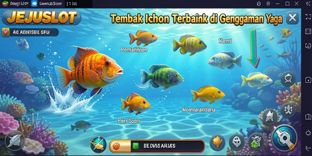 Screenshot permainan JEJUSLOT menampilkan aksi menangkap ikan yang seru.