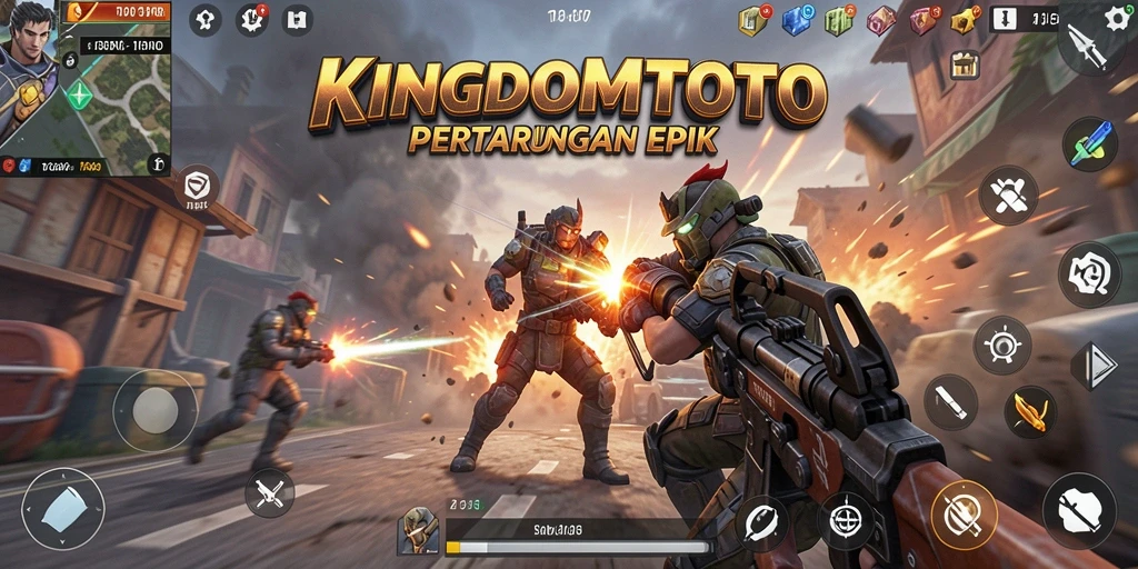 Screenshot KINGDOMTOTO menampilkan aksi tempur yang mendebarkan dalam TPS.