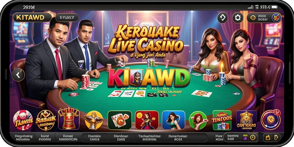 Screenshot KITAWD menampilkan dealer langsung dan meja kasino yang memukau.