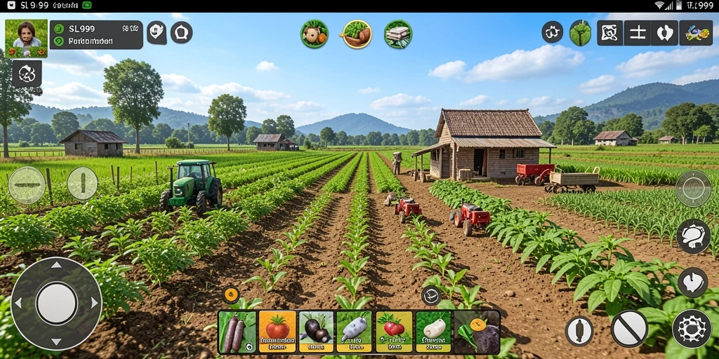 Screenshot menunjukkan gameplay seru di SL999 dengan ladang yang luas.