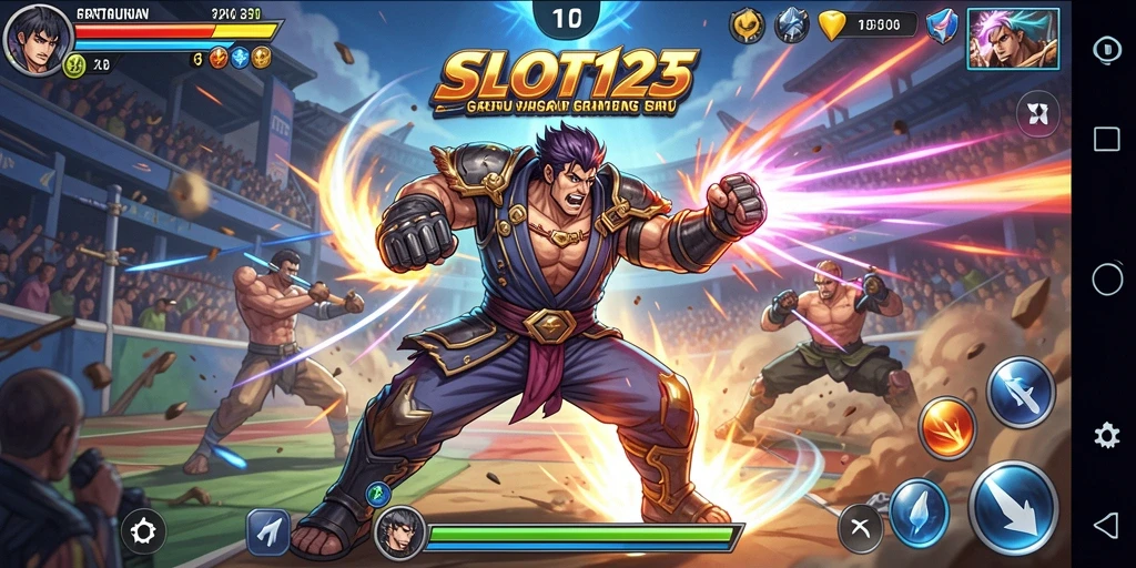 Screenshot menampilkan pertarungan mendebarkan di SLOT123 dengan efek visual yang menarik.